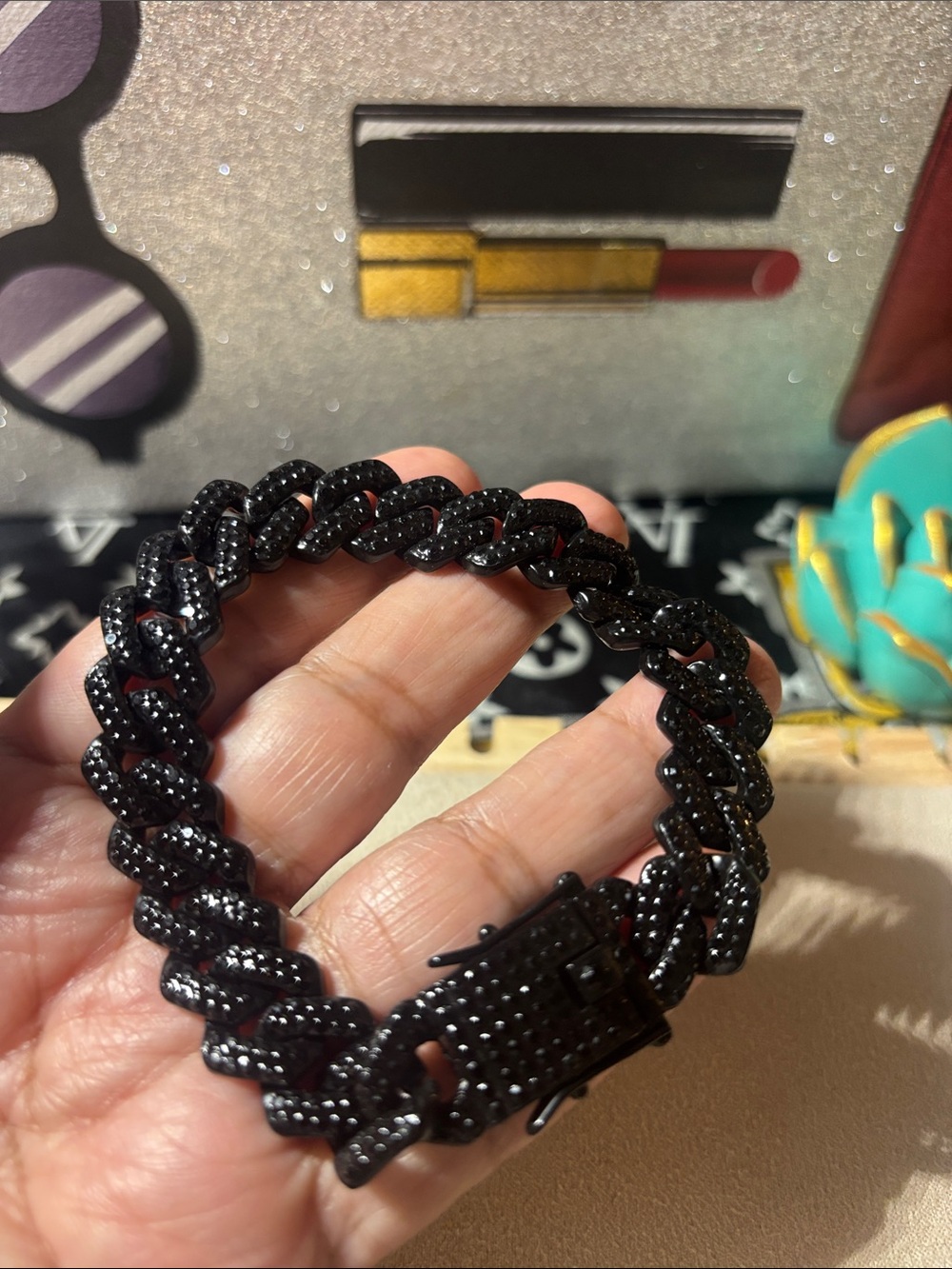 8” Black Pave Cuban Link Bracelet - Sleek  Chain